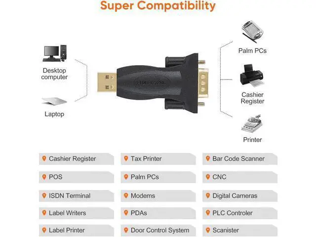 Alt view image 5 of 7 - USB to RS232 Adapter with FTDI Chipset, USB to RS232 Male DB9 Serial Converter for Cashier Register, Modem, Scanner, Industrial Machinery, CNC, Black