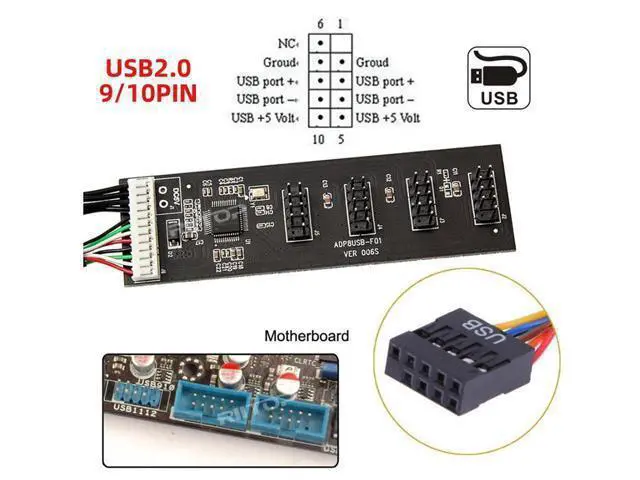 Alt view image 2 of 7 - USB 2.0 9pin 10pin Header 1 to 4 Female Splitter Extension Cable HUB with IDE 5V Power Connector Adapter Port Multilier