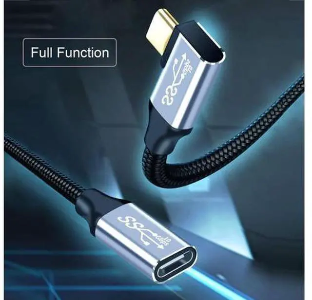 Alt view image 2 of 7 - 90 Degree Angled Extension Type-C USB-C Male to Female USB3.1 10Gbps 100W Data Cable with E-Marker for Laptop & Phone 100cm