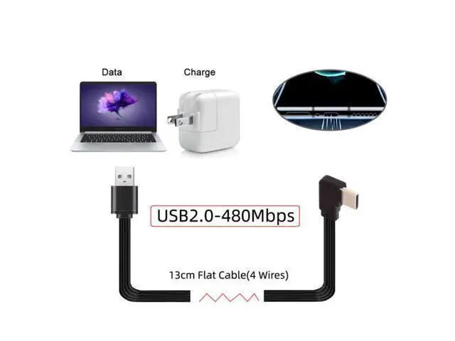 Alt view image 2 of 7 - USB 2.0 Type-A Male to USB-C Type-C Male Flat Slim FPC 90 Degree Angled Data Cable for FPV & Disk & Phone 13cm