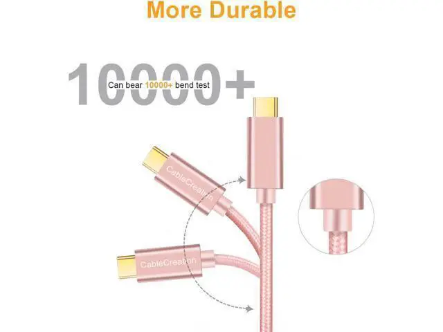 Alt view image 3 of 7 - USB C Cable 10FT CableCreation USB A to USB C Cable Braided USB to C Cable Fast Charging Cable 3A 60W 480Mbps Data Compatible with MacBook Air Chromebook Pixel Galaxy S21 S20 S10, etc 3M Rose Gold