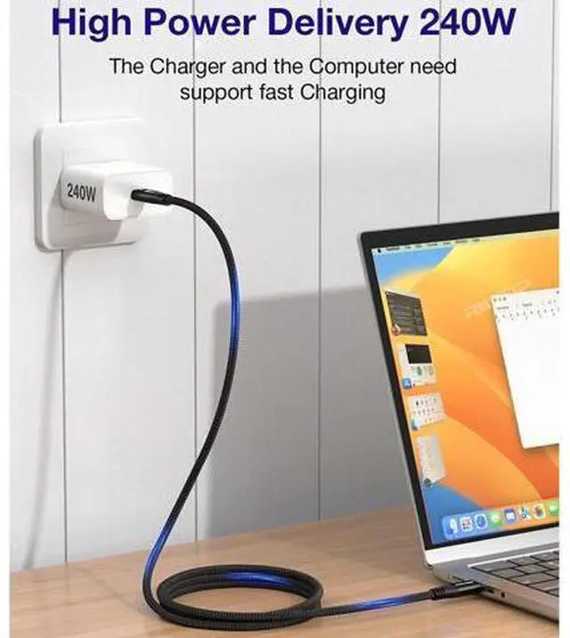 Alt view image 4 of 7 - 80Gbps Thunderbolt 5 (USB-C) Cable Braided, 240W Charging and 16K/8K Display for Thunderbolt 4/USB4/USB-C Monitor, MacBook, iPad Pro, iPhone 16, Samsung, Hub, eGPU, Dock and More, 3.3FT / 1M