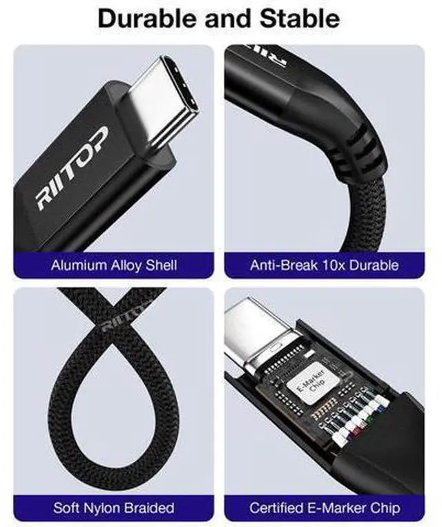 Alt view image 7 of 7 - 80Gbps Thunderbolt 5 (USB-C) Cable Braided, 240W Charging and 16K/8K Display for Thunderbolt 4/USB4/USB-C Monitor, MacBook, iPad Pro, iPhone 16, Samsung, Hub, eGPU, Dock and More, 3.3FT / 1M