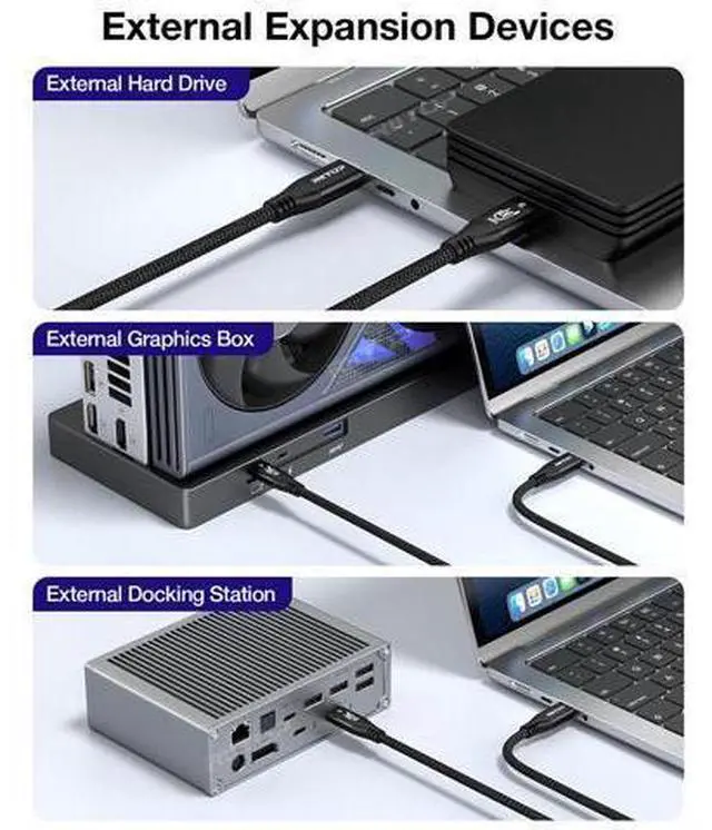 Alt view image 6 of 7 - 80Gbps Thunderbolt 5 (USB-C) Cable Braided, 240W Charging and 16K/8K Display for Thunderbolt 4/USB4/USB-C Monitor, MacBook, iPad Pro, iPhone 16, Samsung, Hub, eGPU, Dock and More, 3.3FT / 1M