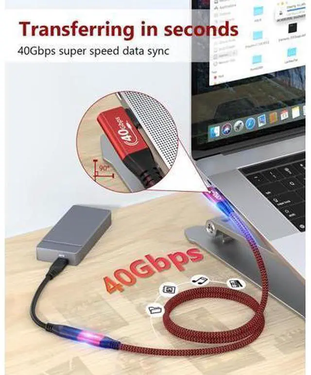 Alt view image 2 of 7 - USB C 4.0 Extension Cable 40Gbps 2.6ft, Thunderbolt 3 & 4 Extension Cable, RIITOP USB 4.0 Data Extender Cable Support PD 100W 20V5A, 40Gbps Transfer, 8K@60Hz, 6K/4K@60Hz Video for Dell/HP/Anker Dock
