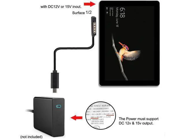 Alt view image 3 of 5 - USB C DC Jack Cable for Magnetic Surface Pro1 Pro2 Book USB 3.1 Type C USB-C DC Cable 1.5m