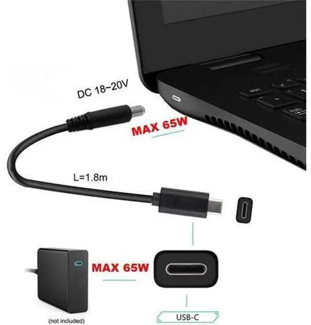 Alt view image 3 of 6 - Type C USB-C Input to Rectangle 5.5x2.1mm Cable Cord for Laptop Notebook 1.8M