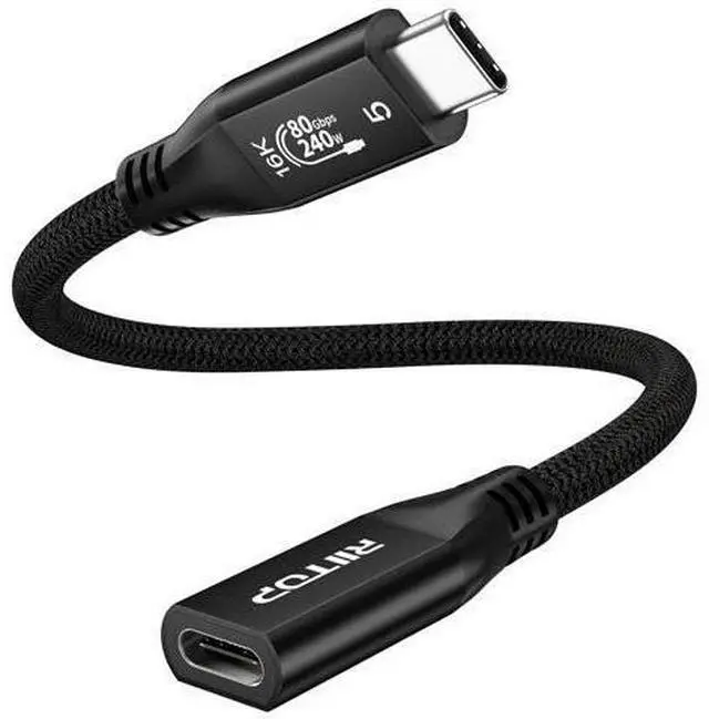 Main image of Braided Thunderbolt 5 Extension Cable 80Gbps Data Transfer Speed, 240W Charging and 16K/ 8K Display, Compatible Thunderbolt 4/3 and USB4 USB-C 3.2/3.1 Devices, Black (1.64 ft)