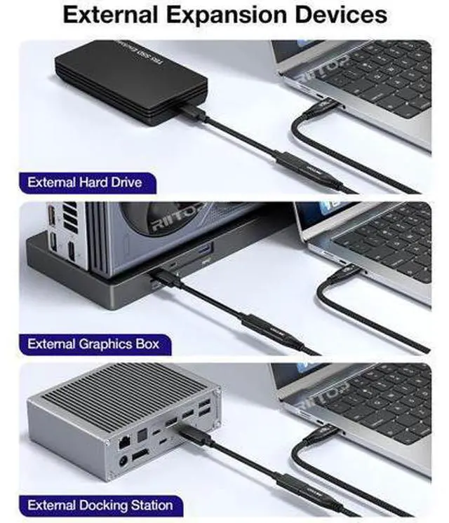 Alt view image 4 of 7 - Braided Thunderbolt 5 Extension Cable 80Gbps Data Transfer Speed, 240W Charging and 16K/ 8K Display, Compatible Thunderbolt 4/3 and USB4 USB-C 3.2/3.1 Devices, Black (1.64 ft)