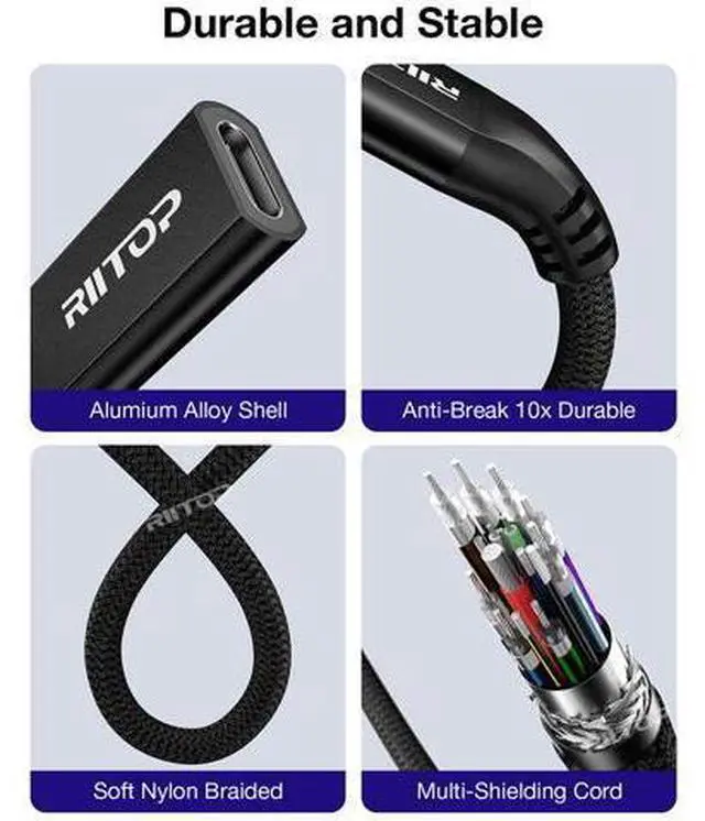 Alt view image 7 of 7 - Braided Thunderbolt 5 Extension Cable 80Gbps Data Transfer Speed, 240W Charging and 16K/ 8K Display, Compatible Thunderbolt 4/3 and USB4 USB-C 3.2/3.1 Devices, Black (1.64 ft)