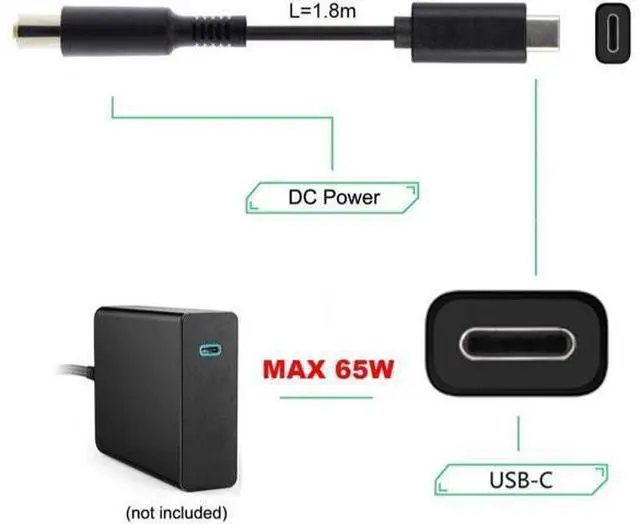 Alt view image 4 of 6 - Type C USB-C Input to Rectangle 5.5x2.1mm Cable Cord for Laptop Notebook 1.8M