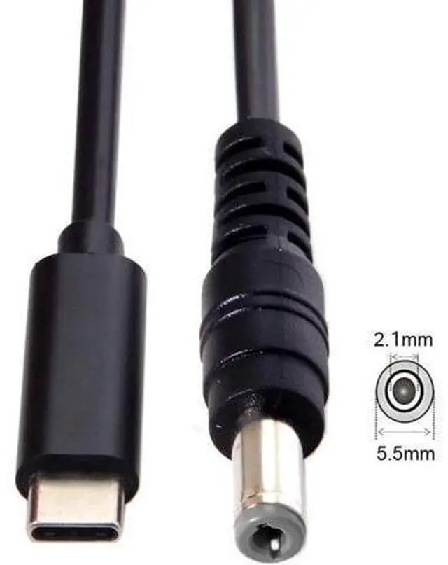 Alt view image 6 of 6 - Type C USB-C Input to Rectangle 5.5x2.1mm Cable Cord for Laptop Notebook 1.8M