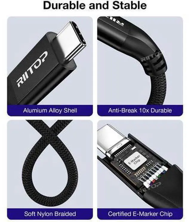 Alt view image 6 of 7 - 80Gbps Thunderbolt 5 Cable up to 120Gbps Bandwidth and 240W Charging in Black - 0.3m / 1ft, Compatible with Thunderbolt 4, USB4, Thunderbolt 3 and USB-C