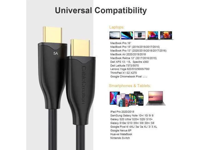 Alt view image 7 of 7 - USB C Cable 2M, CableCreation Cable Type C to Type C Fast Charging 100W, USB C to C Cable 2m, Compatible with MacBook Pro, Air, S21/S20+/S20 Ultra/S10, Note 10,Pixel 4 XL, etc. 6.6FT / Black