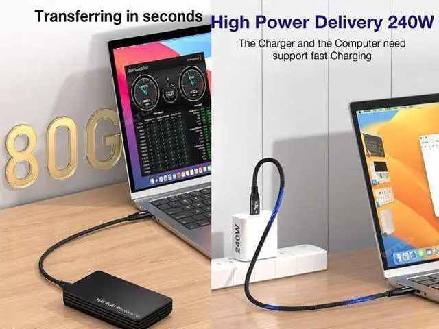 Alt view image 3 of 7 - 80Gbps Thunderbolt 5 Cable up to 120Gbps Bandwidth and 240W Charging in Black - 0.3m / 1ft, Compatible with Thunderbolt 4, USB4, Thunderbolt 3 and USB-C