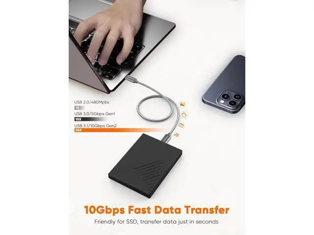 Alt view image 2 of 7 - USB C to USB C Cable 3FT, 10Gbps SuperSpeed USB C Data Cable, 4K Video Monitor Cable, 100W PD Fast Charger Cord for USB-C External SSD MacBook iPad Pixel Galaxy iPhone 15 16 Pro Max Plus