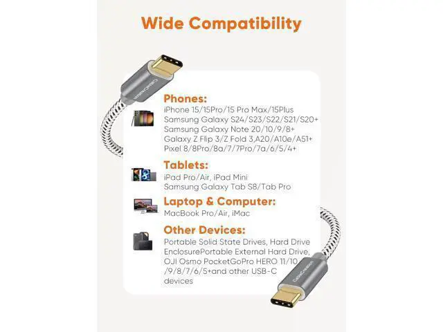 Alt view image 7 of 7 - USB C to USB C Cable 3FT, 10Gbps SuperSpeed USB C Data Cable, 4K Video Monitor Cable, 100W PD Fast Charger Cord for USB-C External SSD MacBook iPad Pixel Galaxy iPhone 15 16 Pro Max Plus