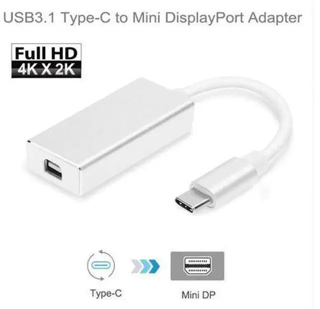 Alt view image 2 of 7 - USB-C USB 3.1 Type C to Mini DisplayPort DP 1080p HDTV Adapter Cable with Gold Aluminium Case for 2015 New 12 Inch