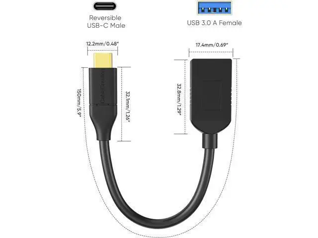 Alt view image 2 of 7 - USB-C to USB 3.0 Female Adapter, 0.5 ft CableCreation (Gen1) USB3.1 Type C to Type A Adapter OTG Cord, Compatible MacBook Pro, Galaxy S8, S9 etc,Black