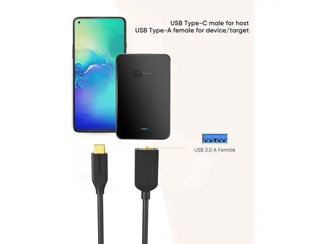 Alt view image 6 of 7 - USB-C to USB 3.0 Female Adapter, 0.5 ft CableCreation (Gen1) USB3.1 Type C to Type A Adapter OTG Cord, Compatible MacBook Pro, Galaxy S8, S9 etc,Black