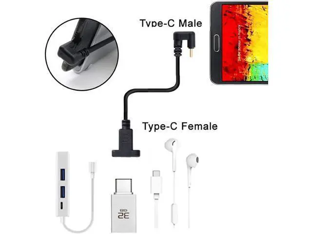 Alt view image 5 of 7 - Type C USB-C USB 3.1 Male 180 Degree U Shape Back Angled to Type C USB-C USB 3.1 Female Extension Data Cable 30cm