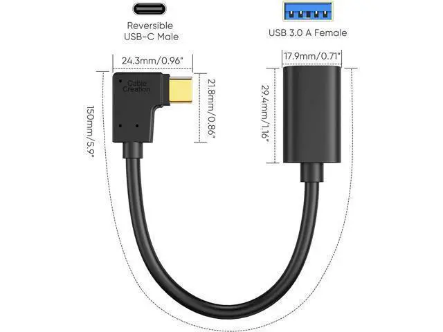 Alt view image 2 of 7 - USB C to USB A Adapter OTG CableCreation USB 3.1 C Male to A Female 90 Degree 5Gbps USB A Female to USB C Male Cable for MacBook Pro iPad Pro S21 S20 S10 Note 10 and Other USB C Devices 0.15m Black