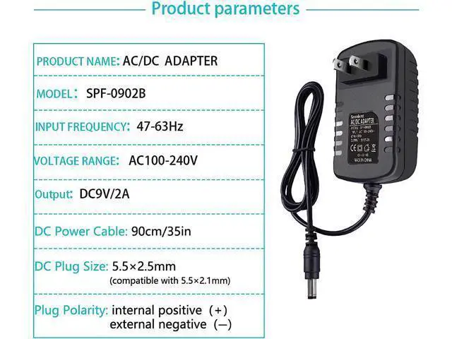 Alt view image 3 of 7 - 9 Volt 2A Power Adapter Supply 9V 2A 18 Watt LED Power Supply Transformer 2.5 X 5.5mm Plug Wall Adapter(Polarity: Inner + and Outer -)