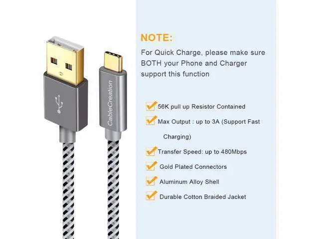 Alt view image 2 of 7 - USB C Cable 10FT CableCreation USB A to USB C Cable Braided USB to C Cable Fast Charging Cable 3A 60W 480Mbps Data Compatible with MacBook Air Chromebook Pixel Galaxy S21 S20 S10, etc 3M Space Gray