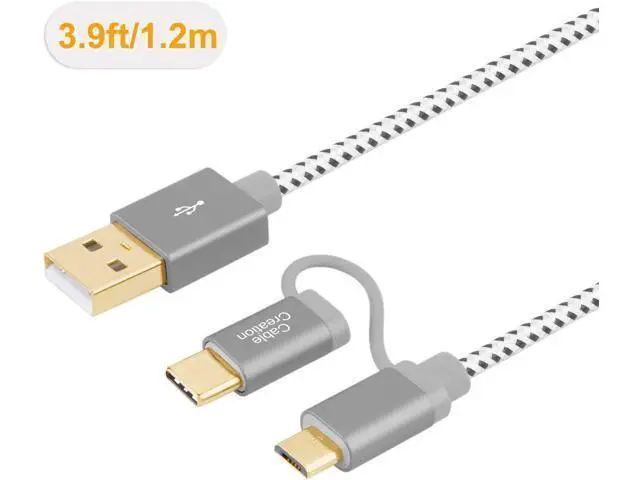 Alt view image 2 of 5 - 2 in 1 USB C Cable, 4ft Micro USB + USB C to USB A Fast Charge Cord Braided, Compatible with Galaxy S20/S10/S9 Note 10 9 8, Pixel 4XL,1.2 M/ Space Gray Aluminum