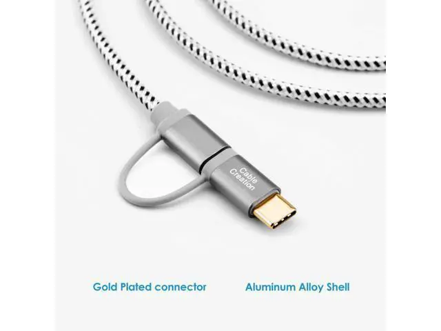 Alt view image 4 of 5 - 2 in 1 USB C Cable, 4ft Micro USB + USB C to USB A Fast Charge Cord Braided, Compatible with Galaxy S20/S10/S9 Note 10 9 8, Pixel 4XL,1.2 M/ Space Gray Aluminum