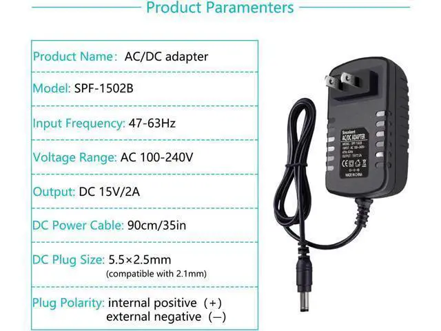 Alt view image 2 of 7 - Ac Adapter 15V 2A DC Power Supply Charger AC 100-240V 50-60Hz to DC 15V 2A 30W Charger Power Supply 15V 30W 2A Ac Adapter Charger with 5.5mm x 2.5mm Plug
