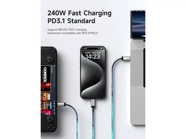 Alt view image 6 of 7 - USB4 V2 Cable, Super Soft 80Gpbs 240W 8K@60Hz USB C to Type-C Fast Charging Cable for iPhone 16 Pro Max, iPad Pro, Thunderbolt 5/4/3, MacBook Pro
