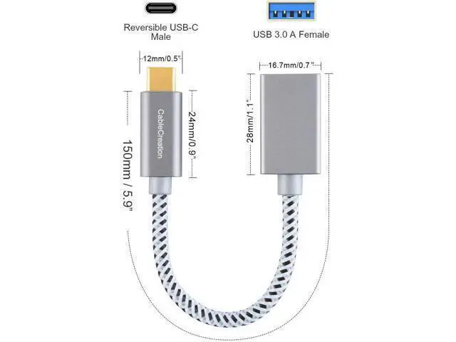 Alt view image 2 of 7 - USB3.1 USB Female to USB C Adapter 0.5 FT CableCreation USB C to USB A Female Adapter Cable OTG 5Gbps Data Female USB A to C Male for MacBook Pro Air XPS 13 15 S21 S20 S10 etc, 0.15m Space Gray