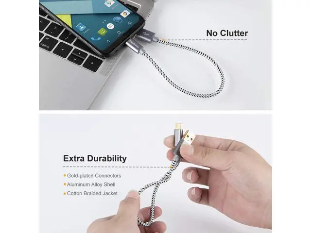 Alt view image 2 of 7 - USB C Cable Short 0.8FT CableCreation Durable USB C to USB A Short USB C Cable Fast Charging 3A 480Mbps Data USB A to USB C for iPad Pro, iPad Mini, Power Bank, S21 S20 Pixel 25cm Gray