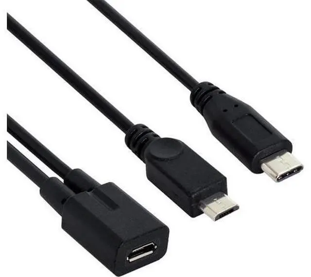 Main image of Micro USB Female to USB 3.1 USB-C Type-C & Micro USB Male Splitter Charged Extension Cable