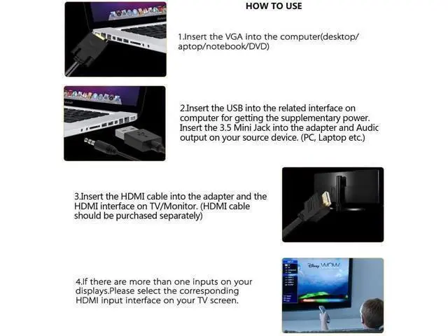 Alt view image 5 of 7 - AMALINK VGA to HDMI Adapter, 1080P VGA Male to HDMI Female Adapter Cable with Audio Cable and USB Cable