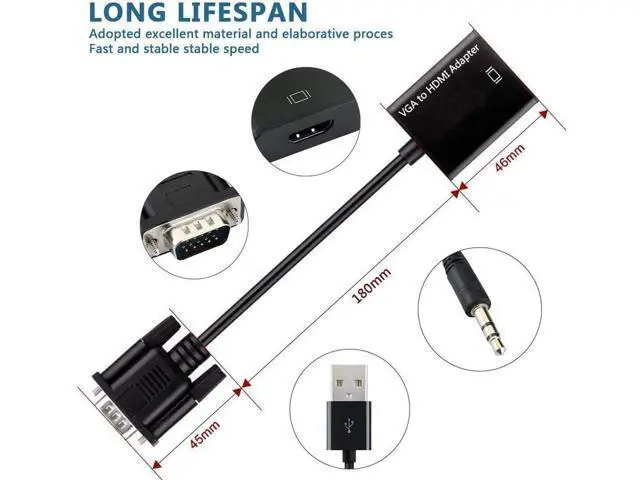 Alt view image 7 of 7 - AMALINK VGA to HDMI Adapter, 1080P VGA Male to HDMI Female Adapter Cable with Audio Cable and USB Cable