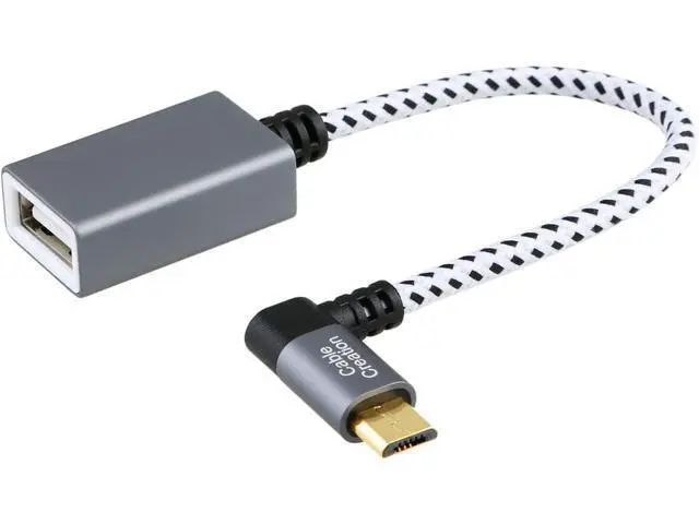 Alt view image 2 of 7 - Right Angle Micro USB OTG Adapter, CableCreation Braided Micro USB to USB On The Go Adapter Compatible with Flash Drive, Mouse & Keyboard, Game Controller, Aluminum, Space Gray