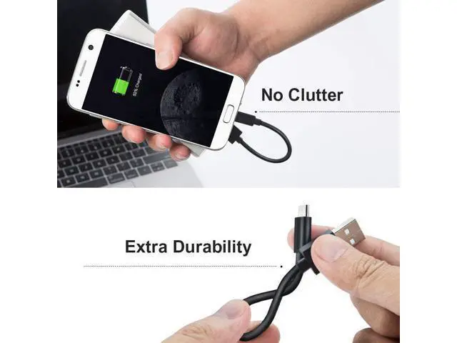 Alt view image 4 of 7 - Micro USB Cable, CableCreation Short USB to Micro USB Cable, High-Speed A Male to Micro B, Triple Shielded Cable, Compatible with Power Bank, Fire Stick, Chromecast, 6 Inch Black