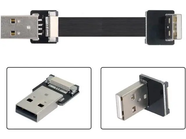 Alt view image 6 of 7 - USB 2.0 Type-A Male to USB 2.0 Type-A Male Data Flat Slim FPC Cable 90 Degree Up Angled for FPV & Disk & Scanner & Printer 20CM