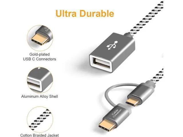 Alt view image 3 of 7 - Micro USB + USB C to USB 2.0 Female Adapter Cable, 0.6ft Short USB C and Micro USB OTG Cable, Compatible with Pixel 3 XL 2 XL, Galaxy S20/S10/S10+/S9/S9+, 0.18M / Space Gray