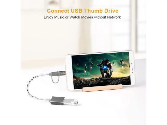 Alt view image 6 of 7 - Micro USB + USB C to USB 2.0 Female Adapter Cable, 0.6ft Short USB C and Micro USB OTG Cable, Compatible with Pixel 3 XL 2 XL, Galaxy S20/S10/S10+/S9/S9+, 0.18M / Space Gray