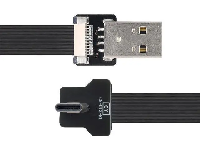 Alt view image 2 of 7 - Type-A USB 2.0 Male to Type-C USB-C Male Left Right Angled 90 Degree Data Flat Slim FPC Cable 20CM for FPV & Disk & Phone