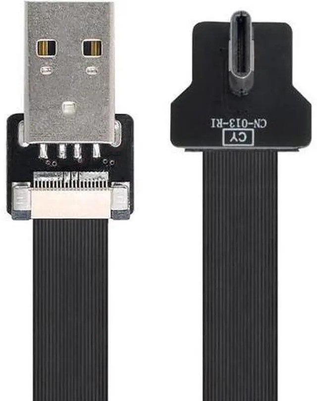 Main image of Type-A USB 2.0 Male to Type-C USB-C Male Left Right Angled 90 Degree Data Flat Slim FPC Cable 20CM for FPV & Disk & Phone
