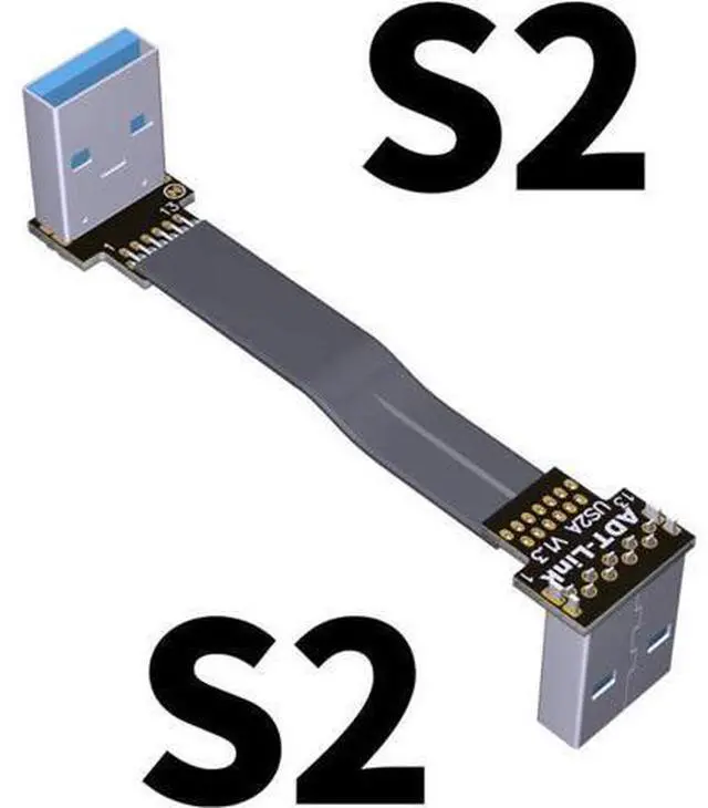 Alt view image 2 of 7 - ADT-Link USB 3.0 Cable USB to USB Cable Type A Male to Male Extension Cable Super Speed HDD 90/270 Degree Angle Up/Down Angled (10cm,S2-S2)
