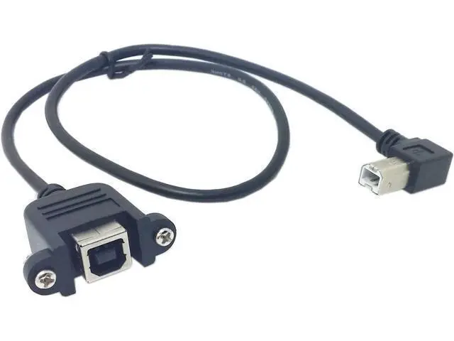 Main image of USB 2.0 Type B Male to Type B Female Extension Cable with Screws for Panel Mount 50cm 90 Degree Left Angled
