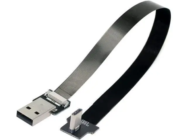 Alt view image 6 of 7 - Type-A USB 2.0 Male to Type-C USB-C Male Left Right Angled 90 Degree Data Flat Slim FPC Cable 20CM for FPV & Disk & Phone