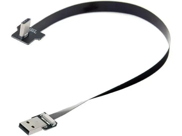 Alt view image 7 of 7 - Type-A USB 2.0 Male to Type-C USB-C Male Left Right Angled 90 Degree Data Flat Slim FPC Cable 20CM for FPV & Disk & Phone