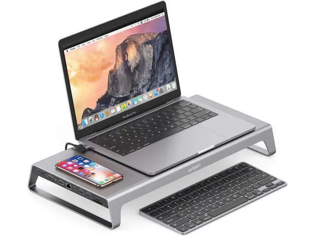 Alt view image 5 of 7 - Onten USB-C Docking Station.Laptop,Monitor Stand with Wireless Charging.VGA,4K HDMI Display,USB 3.0,USB-C. for MacBook Pro m1/m2/Dell/Surface/All-in-one Desktop and More USB-C Devices