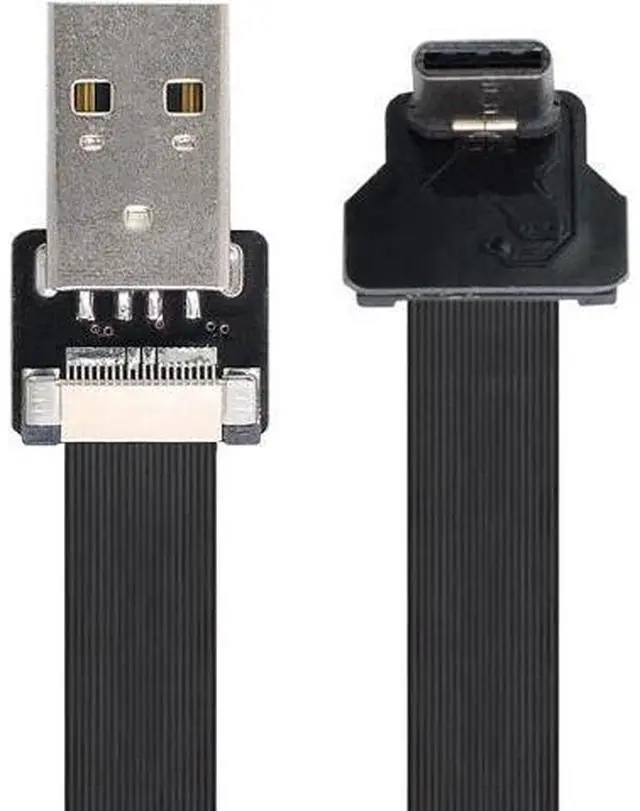 Main image of Type-A USB 2.0 Male to Type-C USB-C Male Upward Angled 90 Degree Data Flat Slim FPC Cable 20CM for FPV & Disk & Phone